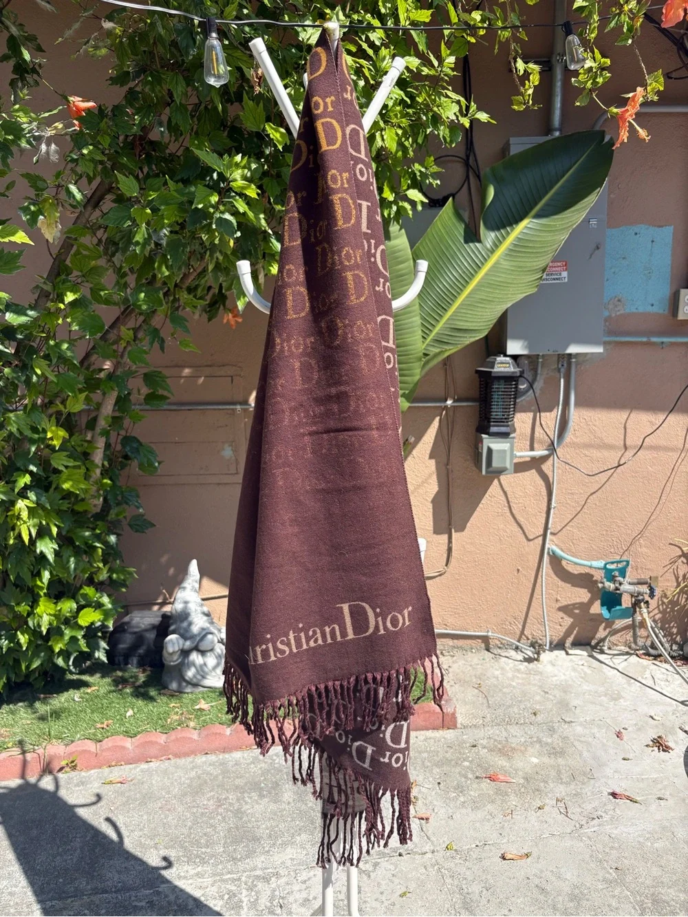 Dior Brown and Gold Logo Scarf